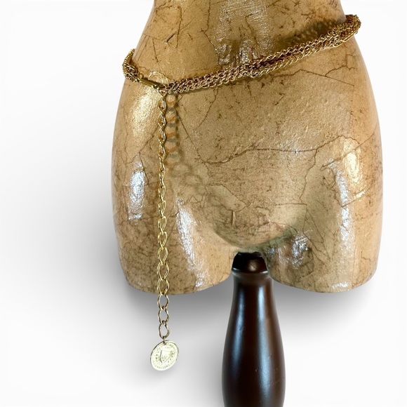 Vintage Chain Belt with coin, Triple Twisted-knotted Bohemian Hippie Gold tone - Picture 2 of 10